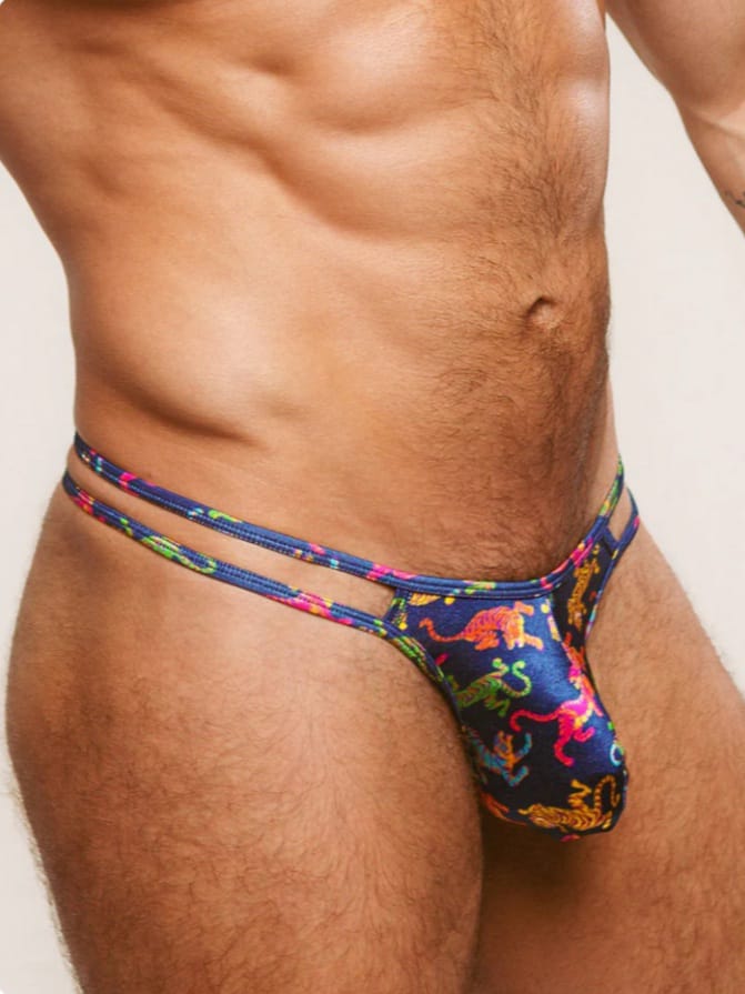 Men's Luxe Satin Double Strap Thong Underwear